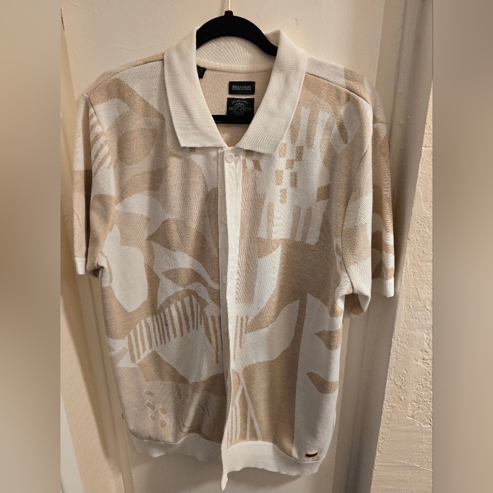 Buffalo David Bitton Beige and White Polo Shirt